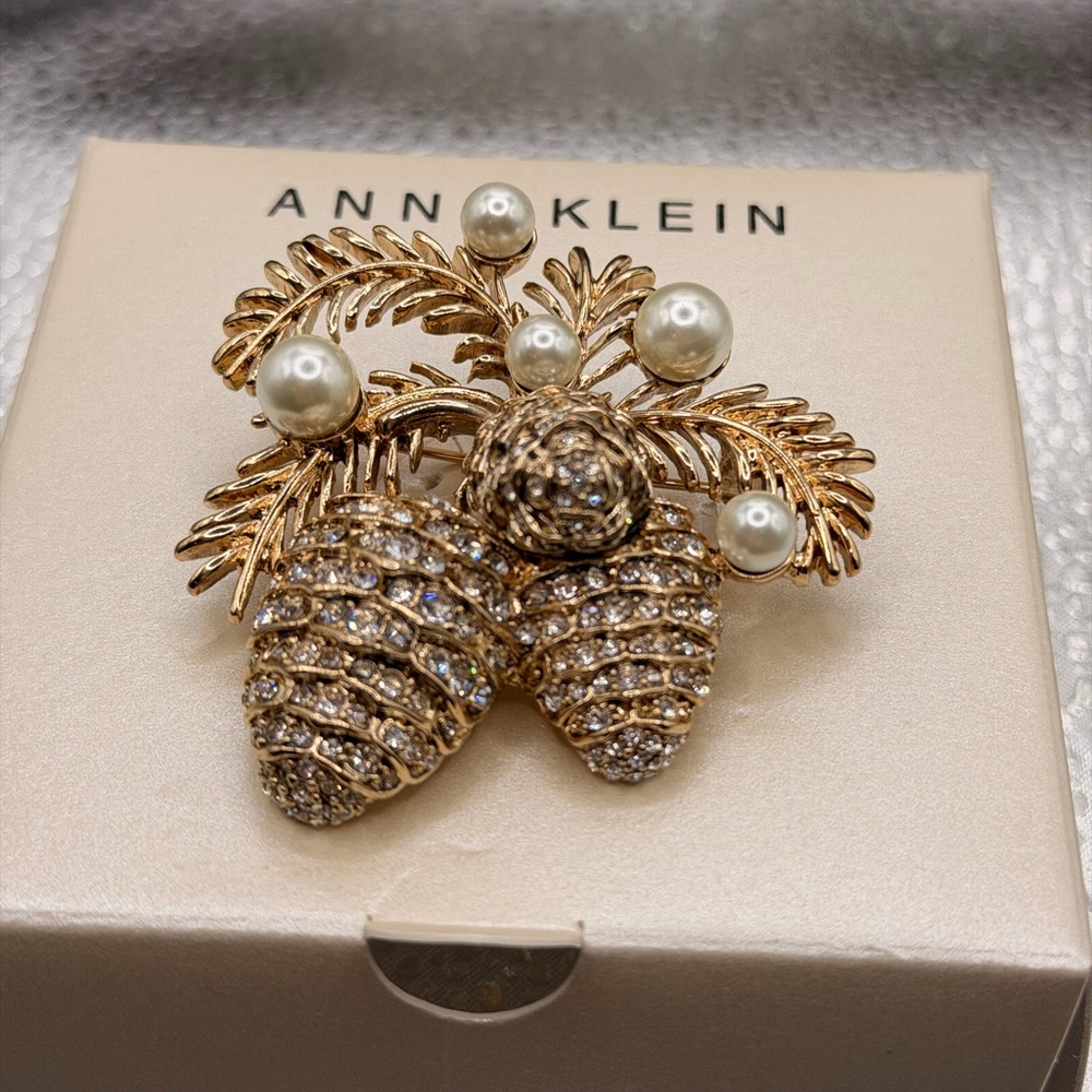 Anne Klein Gold Brooch with Pearls